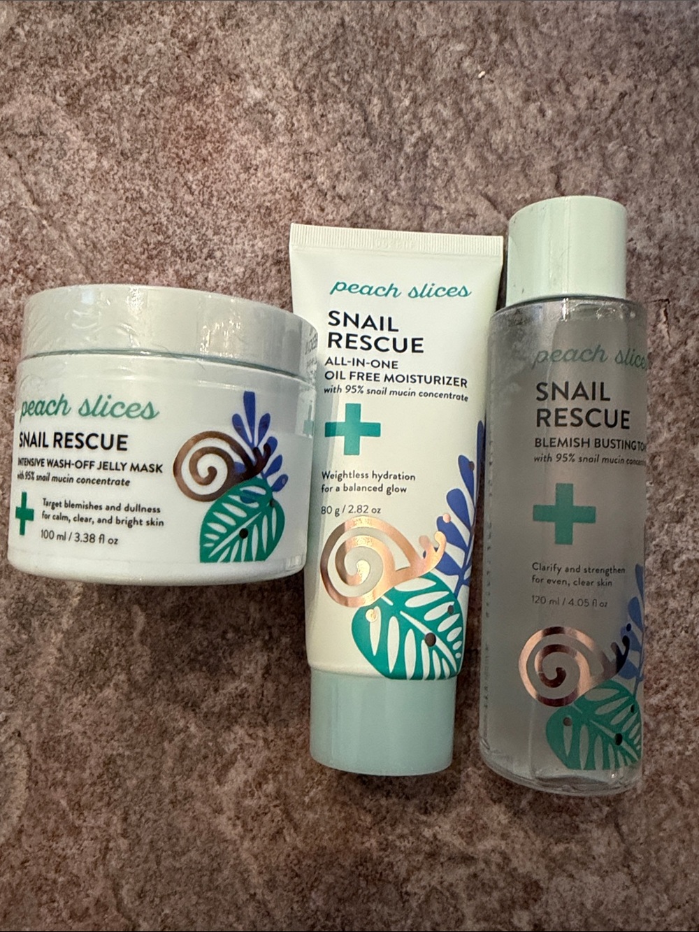 PEACH SLICES Snail Rescue for Blemishes. Moisturizer, Toner, and Jelly Mask